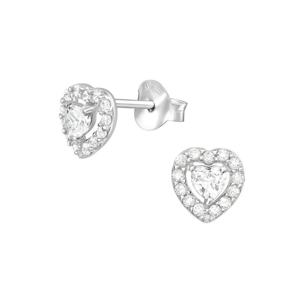 stříbrné puzetové náušnice srdce se zirkony