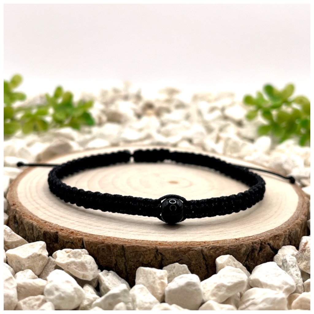 Macramé náramek – Obsidián černý