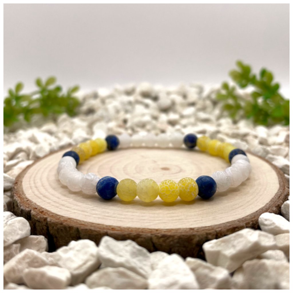 Minerální náramek z lapis lazuli, žlutého a bílého achátu pro rovnováhu